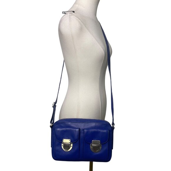 Fossil Women’s Blue Leather Adjustable Strap Dual Front Pockets Crossbody Bag - Picture 9 of 14